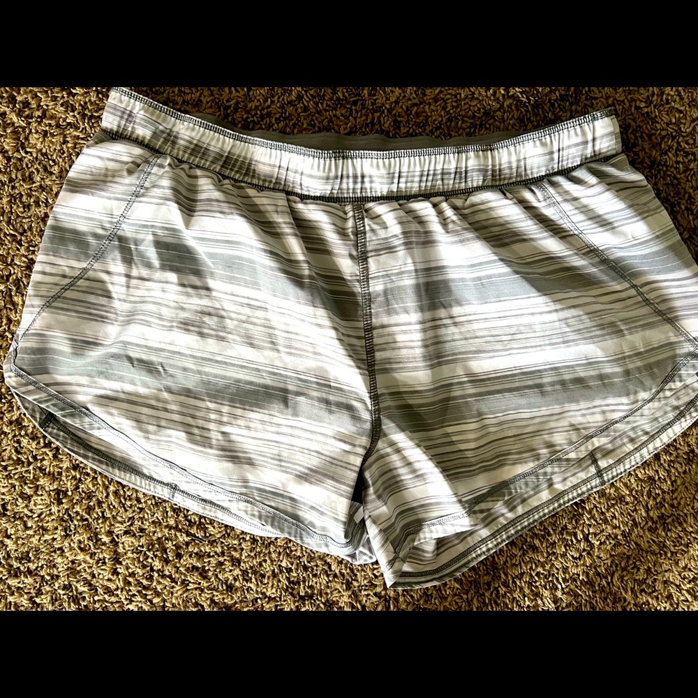 Lululemon gray and white striped shorts
